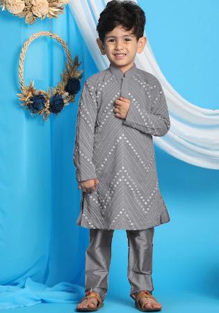 Picture of Alluring Georgette Light Slate Grey Kids Kurta Pyjama