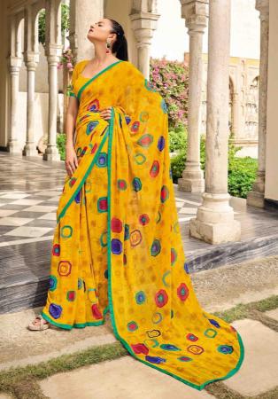 Picture of Well Formed Georgette Golden Rod Saree