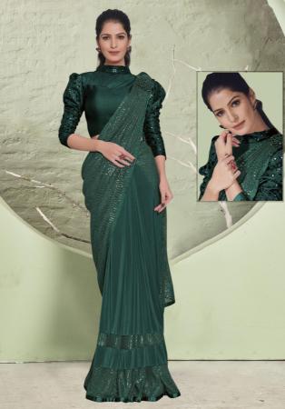 Picture of Shapely Lycra Sea Green Saree