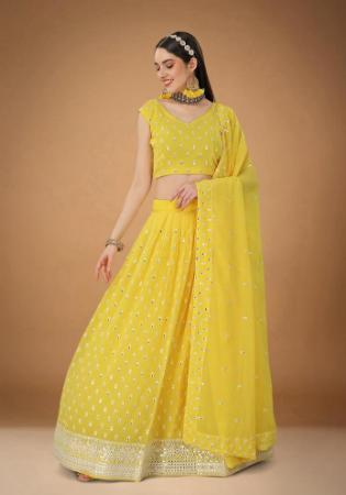Picture of Gorgeous Georgette Golden Rod Lehenga Choli
