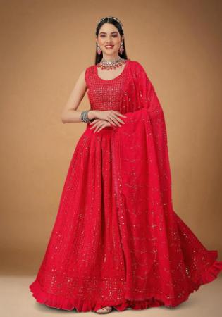 Picture of Well Formed Georgette Dark Red Lehenga Choli