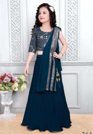 Picture of Lovely Georgette Navy Blue Kids Lehenga Choli