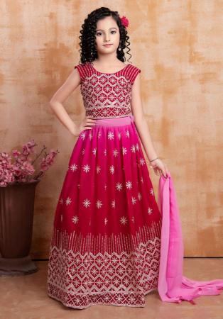 Picture of Shapely Georgette Dark Red Kids Lehenga Choli