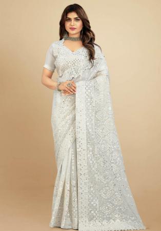Picture of Beautiful Georgette White Saree