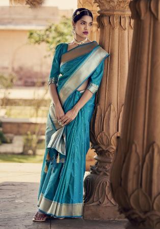 Picture of Lovely Satin & Silk Sky Blue Saree