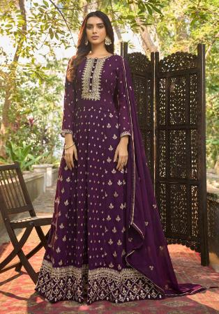 Picture of Lovely Georgette Purple Anarkali Salwar Kameez