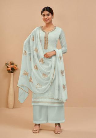 Picture of Georgette Ghost White Straight Cut Salwar Kameez