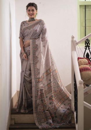 Picture of Good Looking Silk Grey Saree