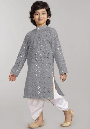 Picture of Enticing Georgette Light Slate Grey Kids Kurta Pyjama