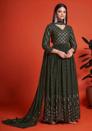 Picture of Gorgeous Georgette Dark Olive Green Party Wear Gown