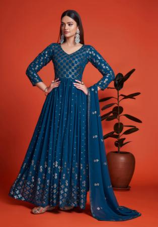 Picture of Shapely Georgette Navy Blue Party Wear Gown