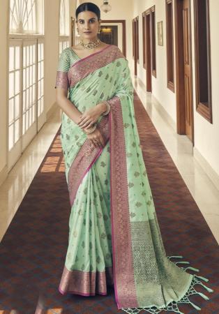 Picture of Well Formed Silk Dark Sea Green Saree