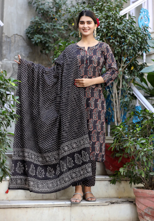 Picture of Cotton & Silk Black Readymade Salwar Kameez