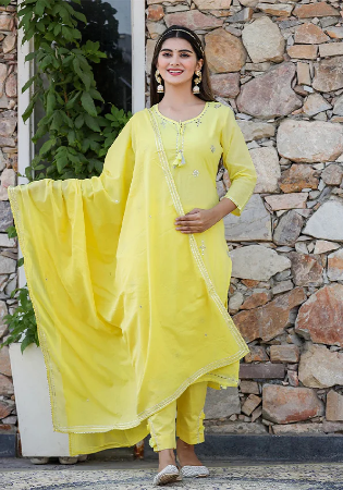 Picture of Cotton & Silk Yellow Readymade Salwar Kameez
