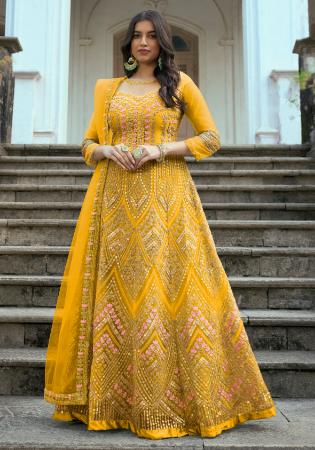 Picture of Exquisite Net Yellow Anarkali Salwar Kameez