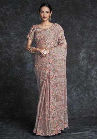 Picture of Amazing Organza Rosy Brown Saree