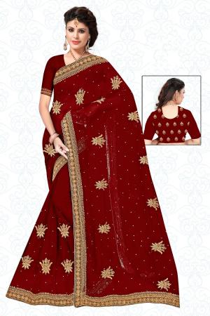 Picture of Charming Georgette Maroon Saree