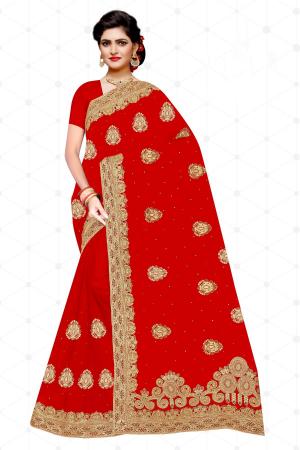 Picture of Marvelous Georgette Red Saree