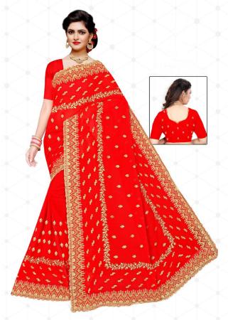 Picture of Delightful Georgette Red Saree