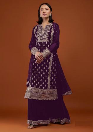 Picture of Wonderful Georgette Purple Straight Cut Salwar Kameez