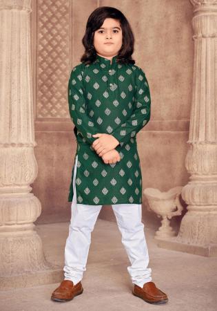 Picture of Enticing Cotton Sea Green Kids Kurta Pyjama