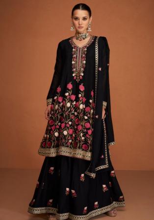 Picture of Wonderful Silk Black Straight Cut Salwar Kameez