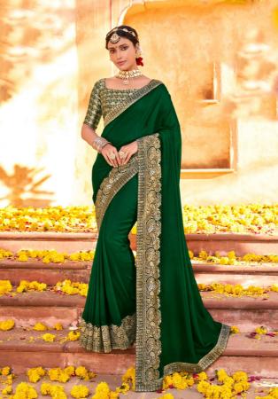 Shaded Olive & Green Designer Embroidered Silk Party Wear Saree | Saira's  Boutique