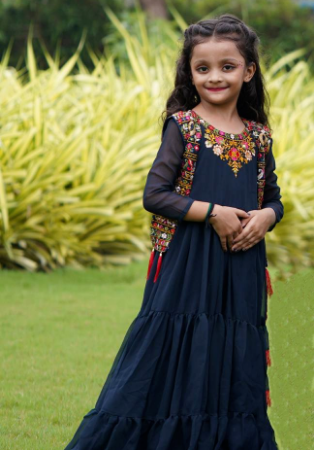 Picture of Pleasing Georgette Navy Blue Kids Gown