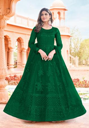 Picture of Splendid Net Dark Green Anarkali Salwar Kameez