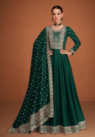 Picture of Pleasing Silk Forest Green Party Wear Gown