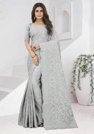 Picture of Pleasing Chiffon & Georgette & Net Silver Saree