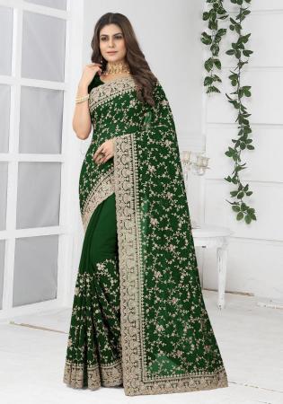 Picture of Lovely Georgette Forest Green Saree