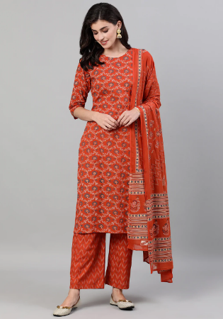 Picture of Rayon & Cotton Indian Red Readymade Salwar Kameez