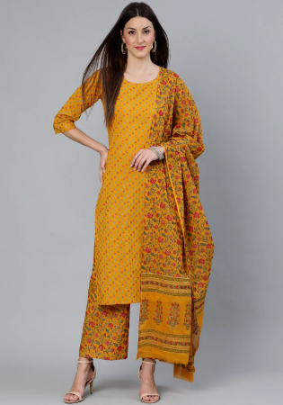 Picture of Rayon & Cotton Golden Rod Readymade Salwar Kameez