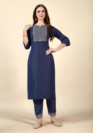 Picture of Magnificent Rayon & Cotton Navy Blue Kurtis And Tunic