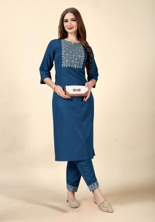 Picture of Rayon & Cotton Midnight Blue Kurtis And Tunic