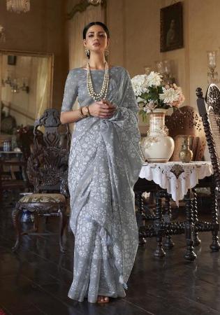 Picture of Enticing Cotton & Linen Light Slate Grey Saree