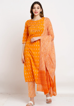 Picture of Rayon & Cotton Dark Orange Readymade Salwar Kameez