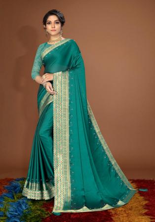 Picture of Statuesque Satin & Silk Teal Saree