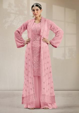 Picture of Stunning Georgette Pink Straight Cut Salwar Kameez