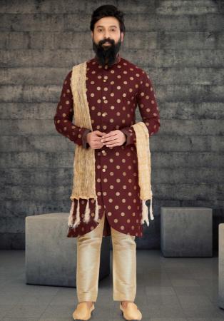 Picture of Sightly Cotton & Silk Maroon Indo Western