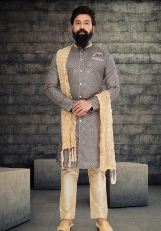 Picture of Admirable Cotton & Silk Grey Indo Western