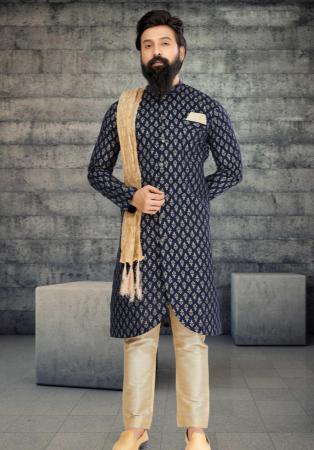 Picture of Appealing Cotton & Silk Dark Slate Grey Indo Western