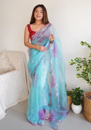 Picture of Charming Organza Sky Blue Saree