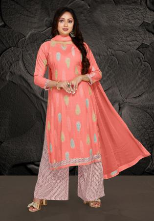 Picture of Beautiful Rayon Light Coral Straight Cut Salwar Kameez