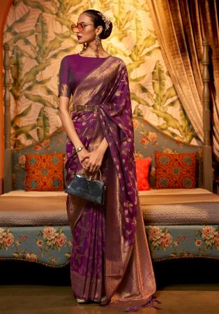 Buy Purple Saree: Organza Foil Print Floral Border Pre-draped For Women by  Dohr India Online at Aza Fashions.