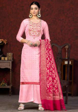 Picture of Chiffon & Cotton Pink Straight Cut Salwar Kameez