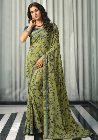 Picture of Charming Georgette Dark Olive Green Saree