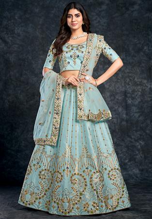Attractive Light Sky Blue Color Embroidered Lehenga Choli | Lehenga choli,  Lehenga, Lehenga designs