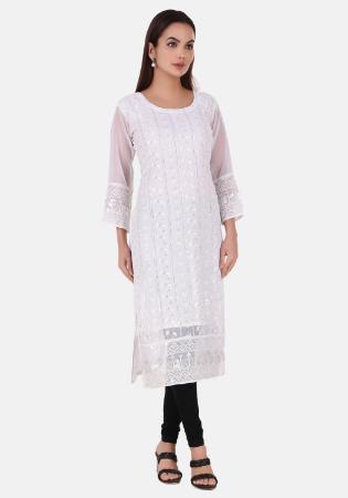 Picture of Superb Georgette White Kurtis & Tunic